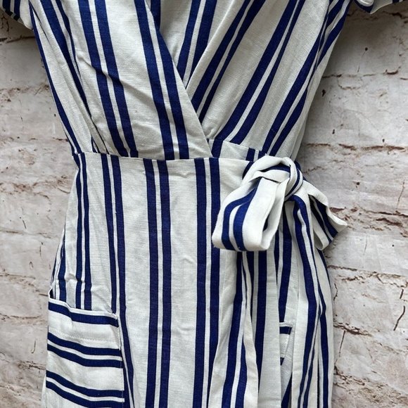 L'academie Tuscany Midi Dress in Ocean Stripe Size XXS V-Neck Coastal Beach - Picture 7 of 8